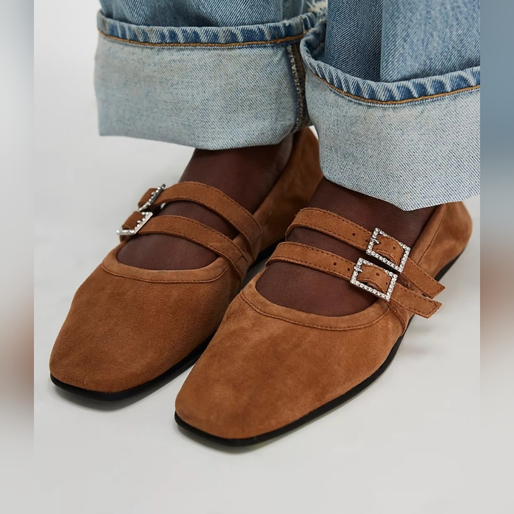 Free People Crystal Gemini Ballet Flats Burnt Caramel Suede Multiple Sizes